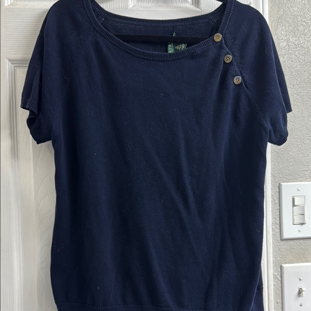 Ralph Lauren Navy Short Sleeve Sweater Tee with Button Detail